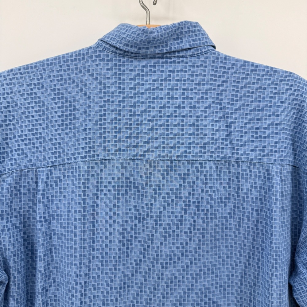 Toscano Blue Mens Silk Rayon Short Sleeve Button Down Shirt Blue Geometric Med - Picture 7 of 11